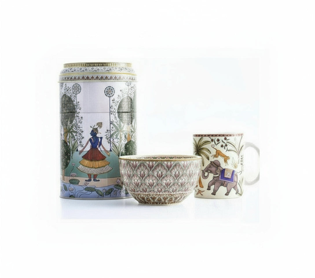 TIN BOX WITH STRAIGHT MUG AND BOWL JANGALA