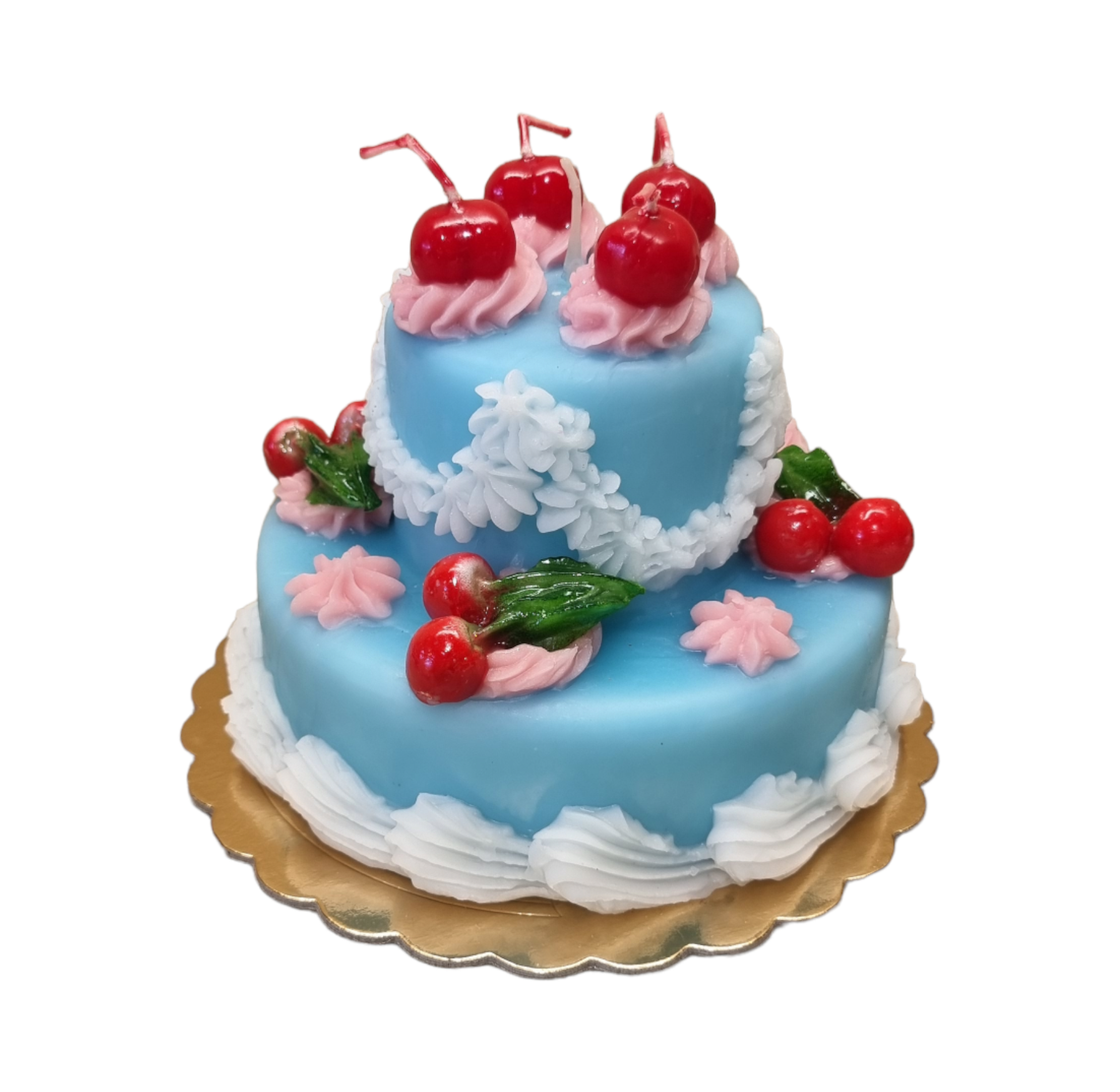 Wax candle 2 tier light blue cake