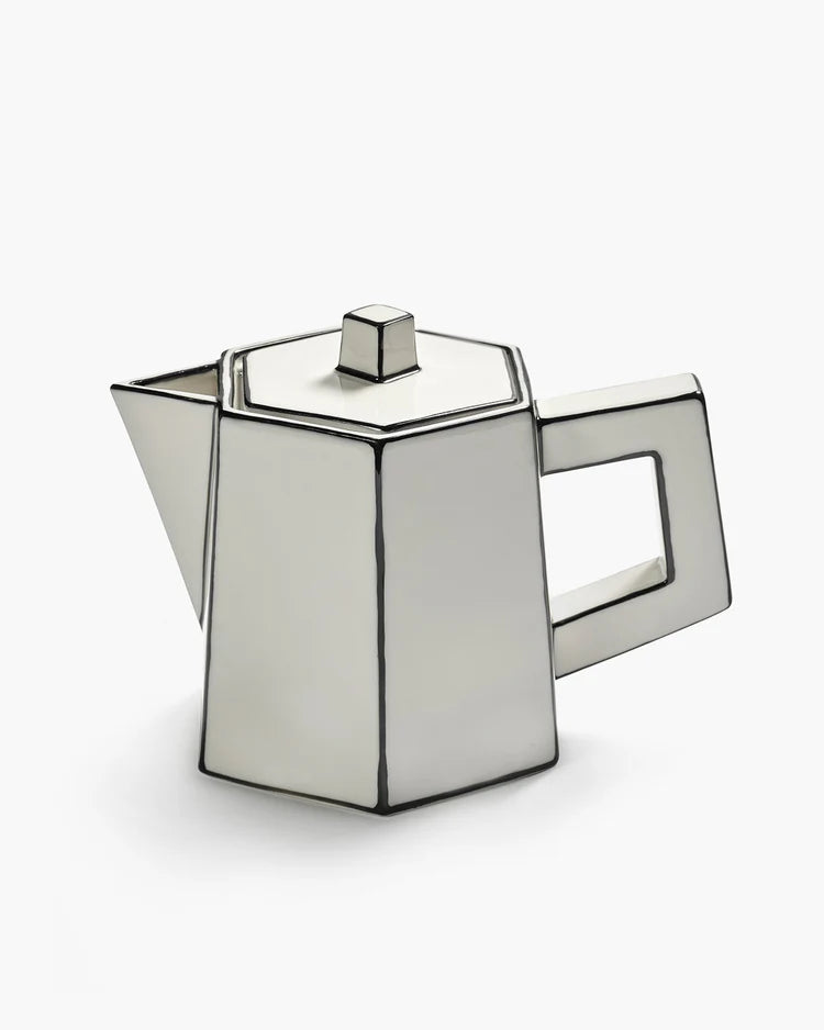 Tea pot white - black carte blanche 