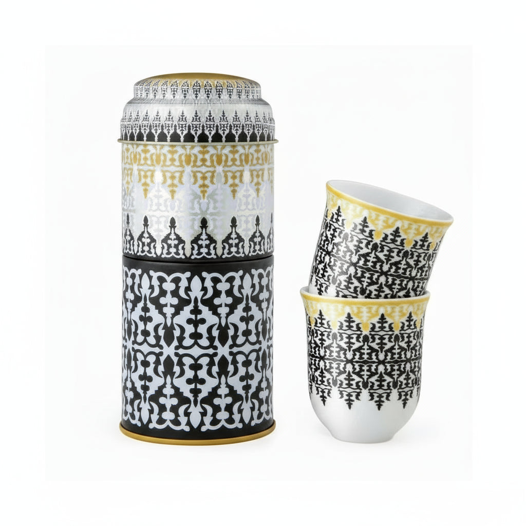 TIN BOX WITH 2 COFFEE CUPS PORCELAIN SAFRA - 90 ML