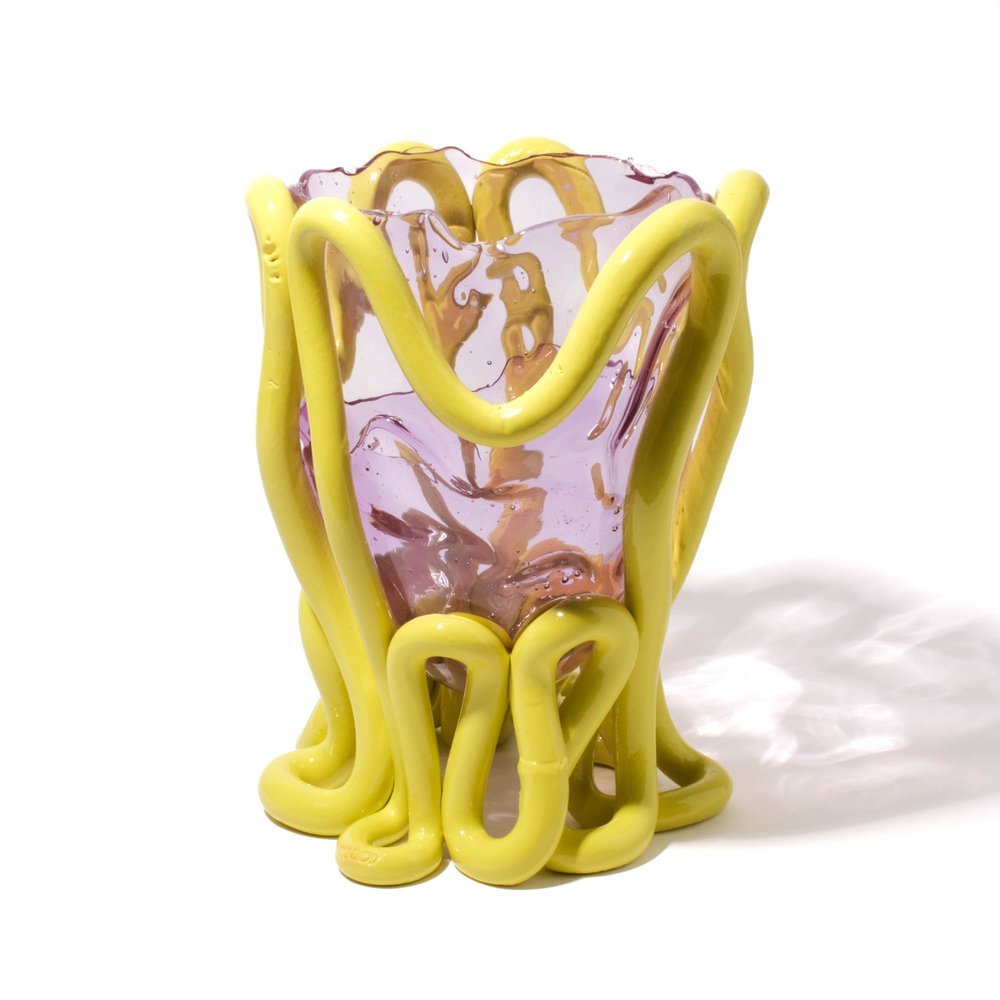 Indian Summer Vase XL - Clear Lilac And Matt Fluo Yellow