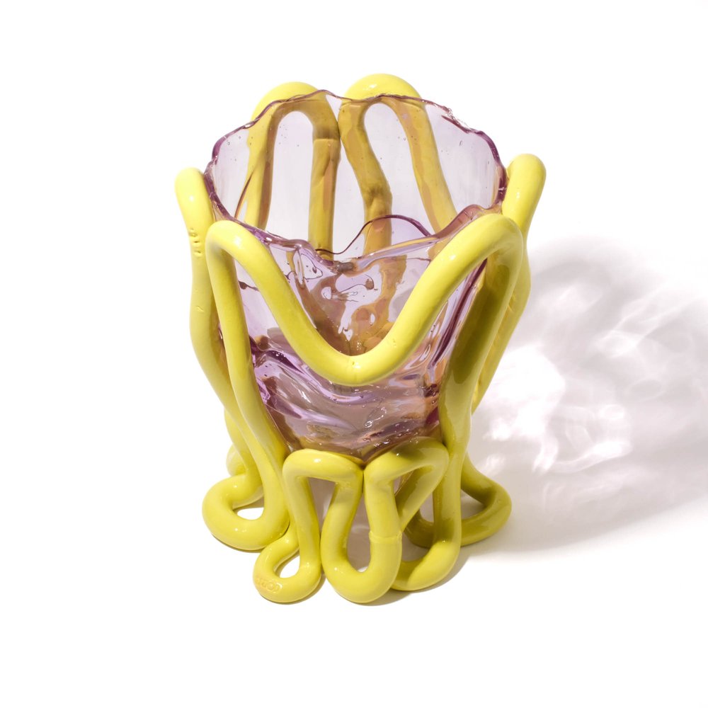 Indian Summer Vase XL - Clear Lilac And Matt Fluo Yellow