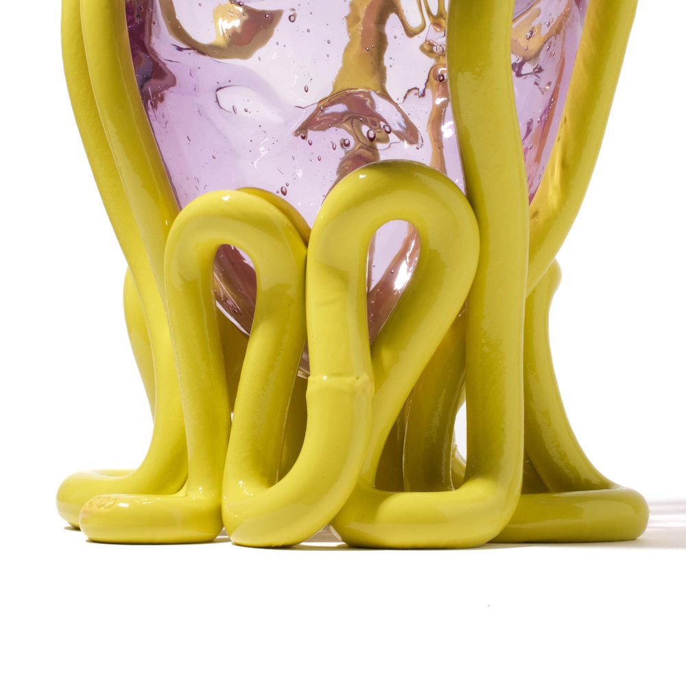Indian Summer Vase XL - Clear Lilac And Matt Fluo Yellow