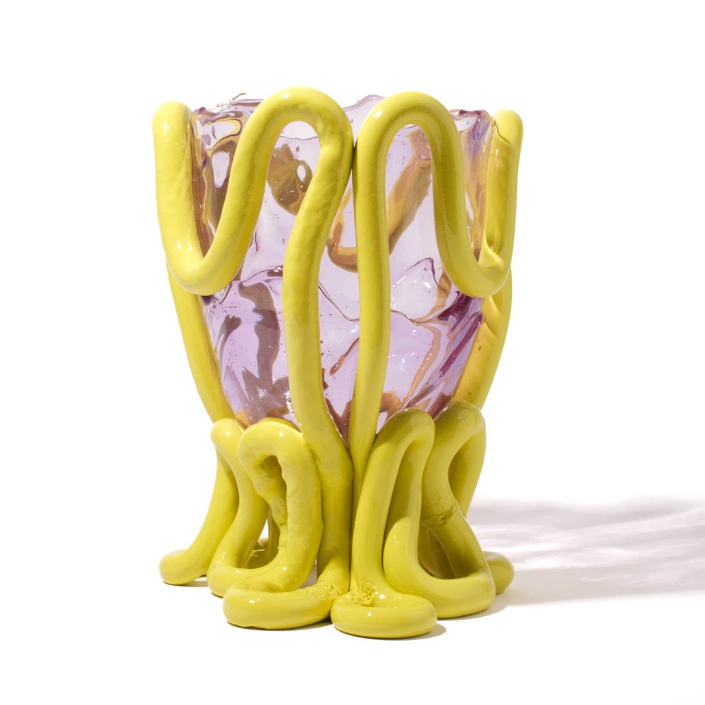 Indian Summer Vase XL - Clear Lilac And Matt Fluo Yellow