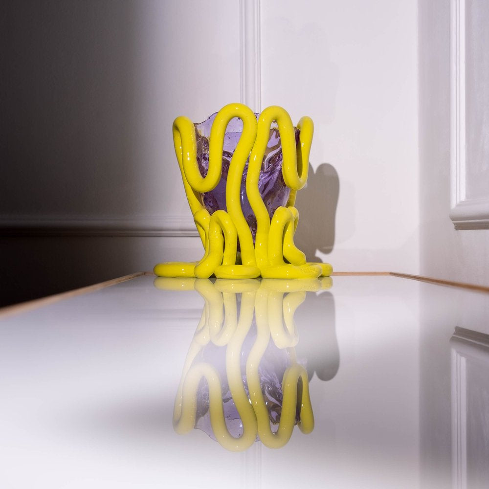 Indian Summer Vase XL - Clear Lilac And Matt Fluo Yellow