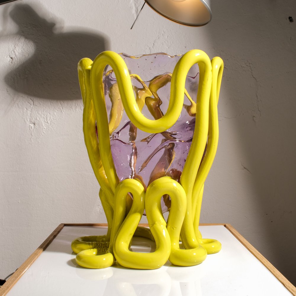 Indian Summer Vase XL - Clear Lilac And Matt Fluo Yellow