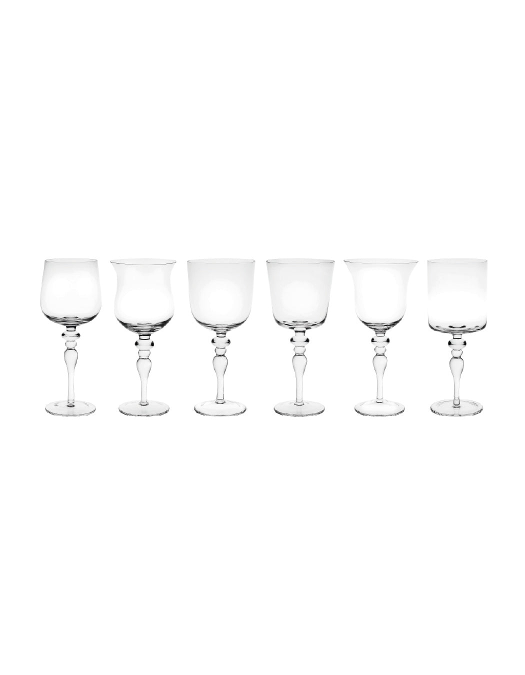 Set of 6 goblets assorted shapes transparent texture