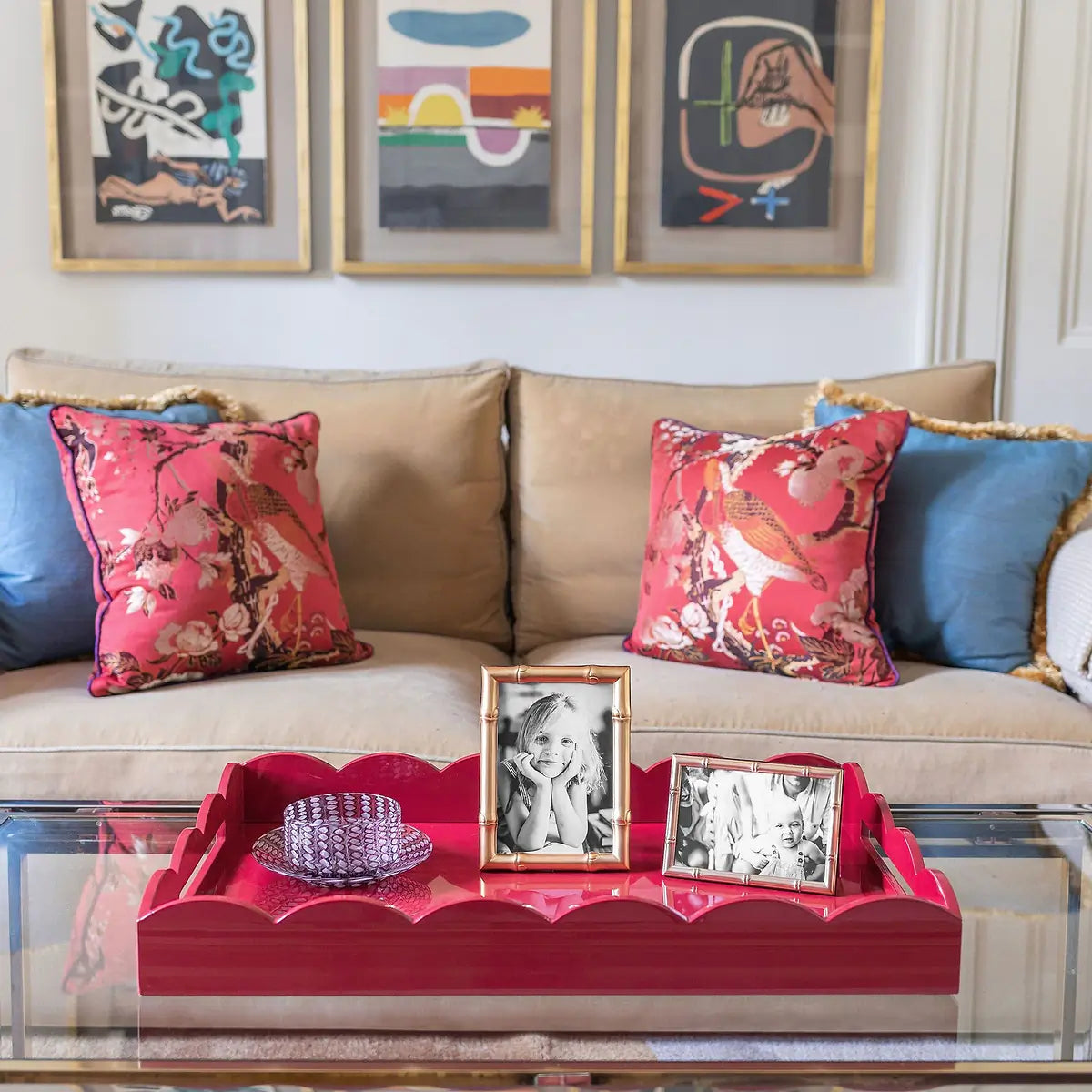 Burgundy large lacquered scallop ottoman tray