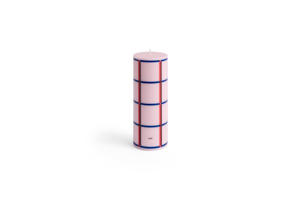 Column candle medium light pink, red, bordeaux and dark blue