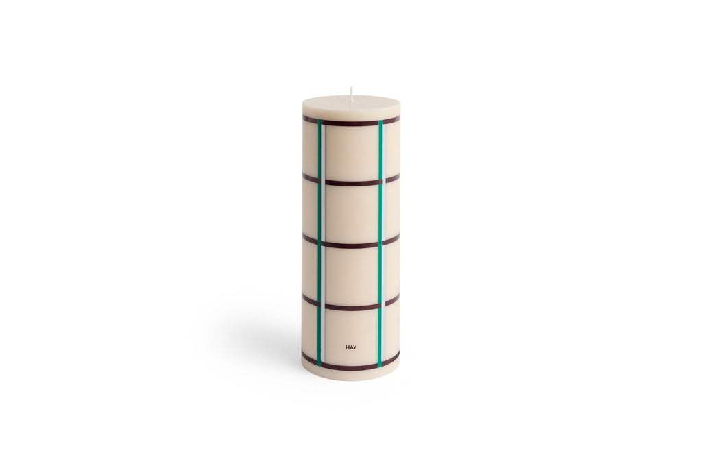 Column candle large off white , green, bordeaux and silver