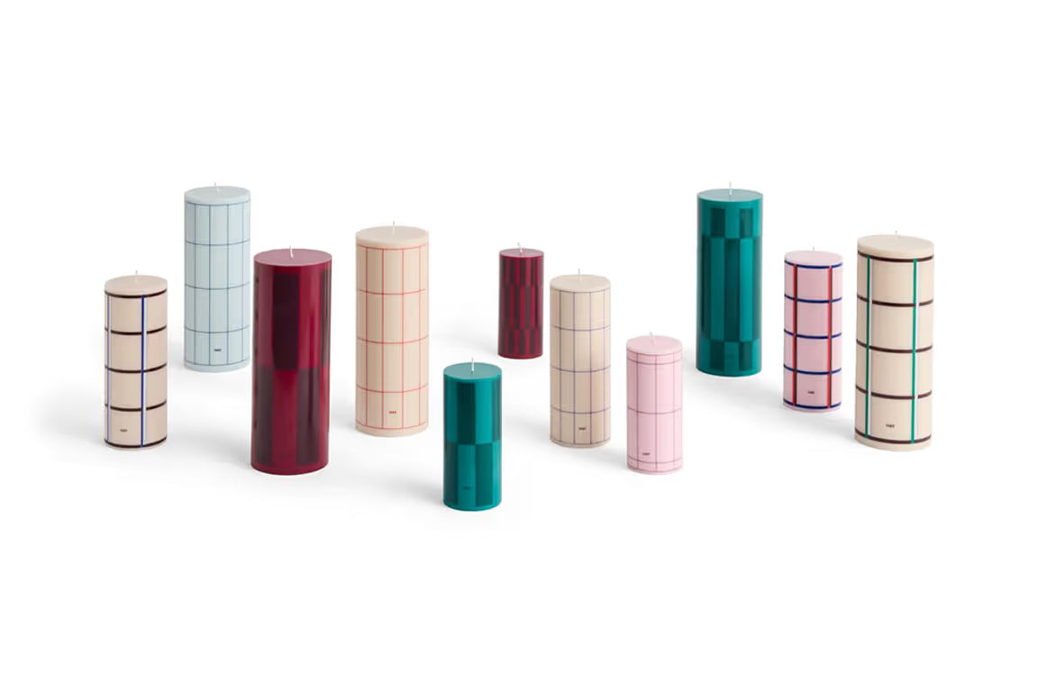 Column candle medium light pink, red, bordeaux and dark blue